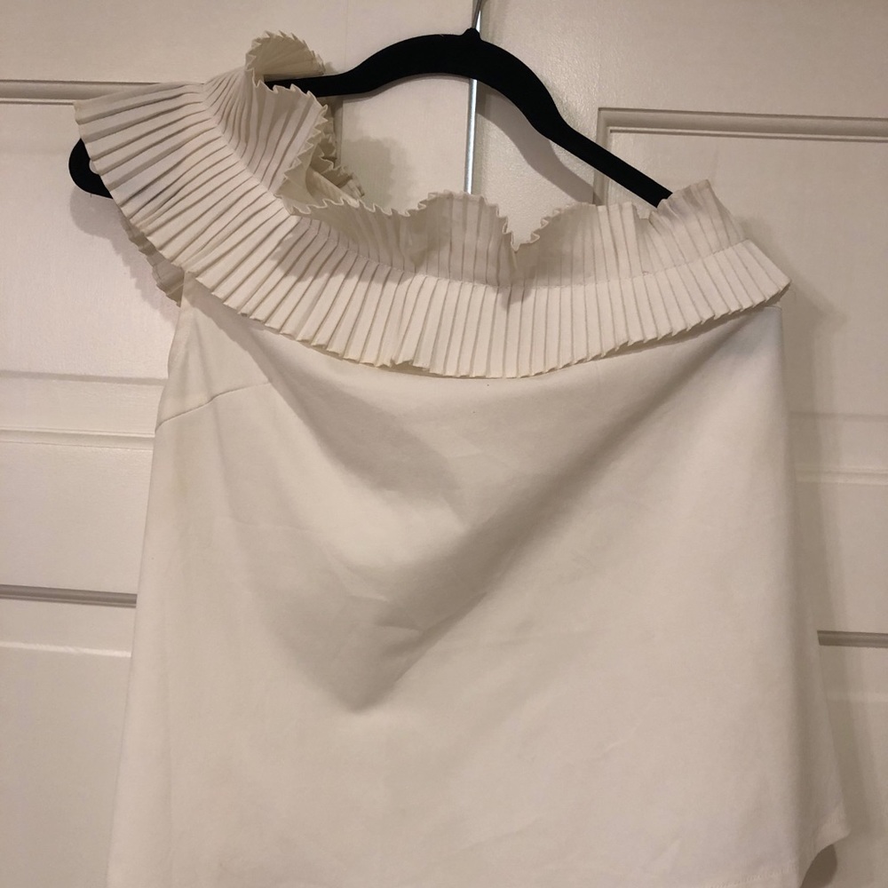 White One Shoulder Ruffle Top